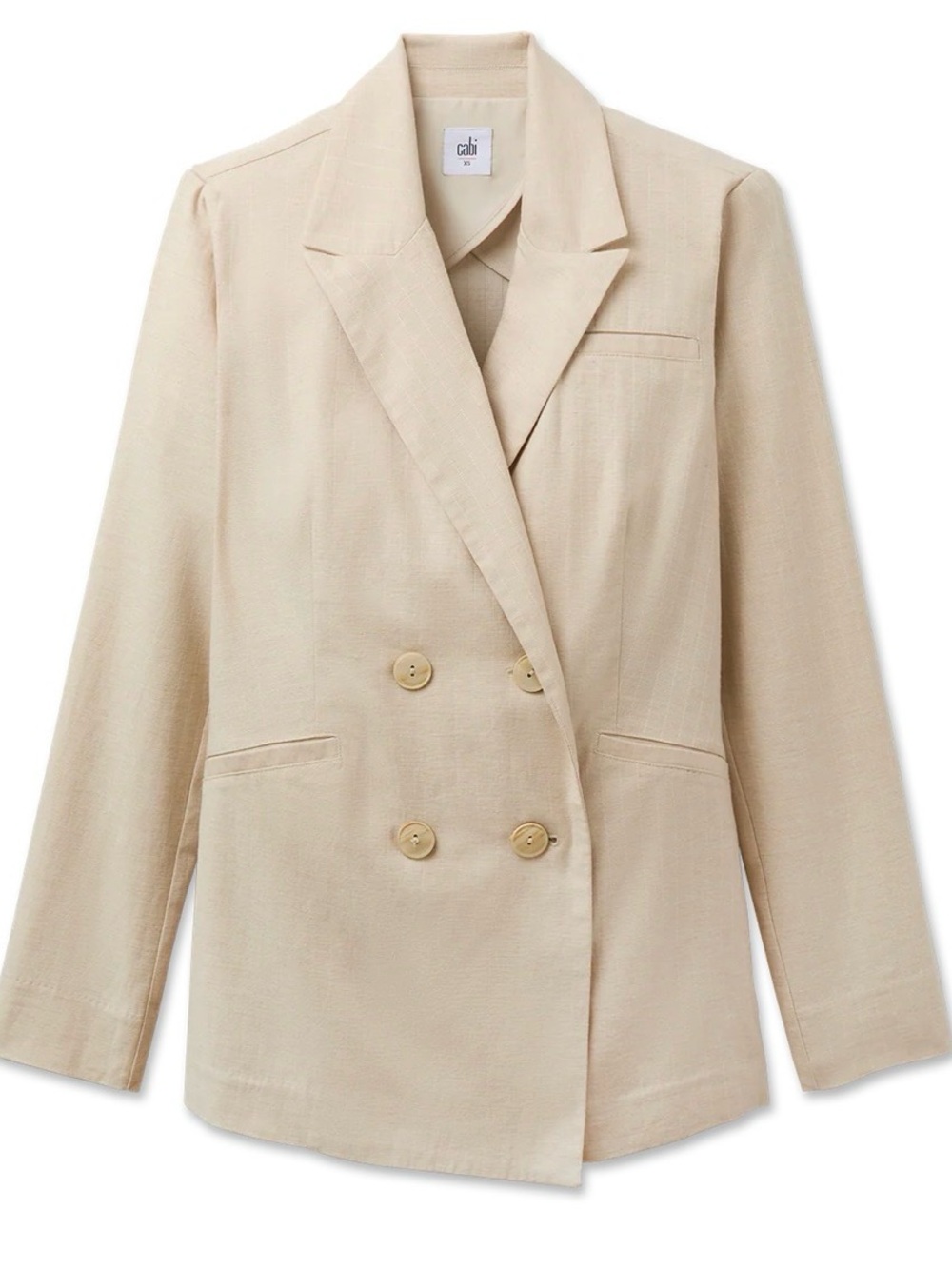 CAbi spring 2026 Pembroke Cream Double-Breasted Linen like Blend Blazer - Picture 3 of 6